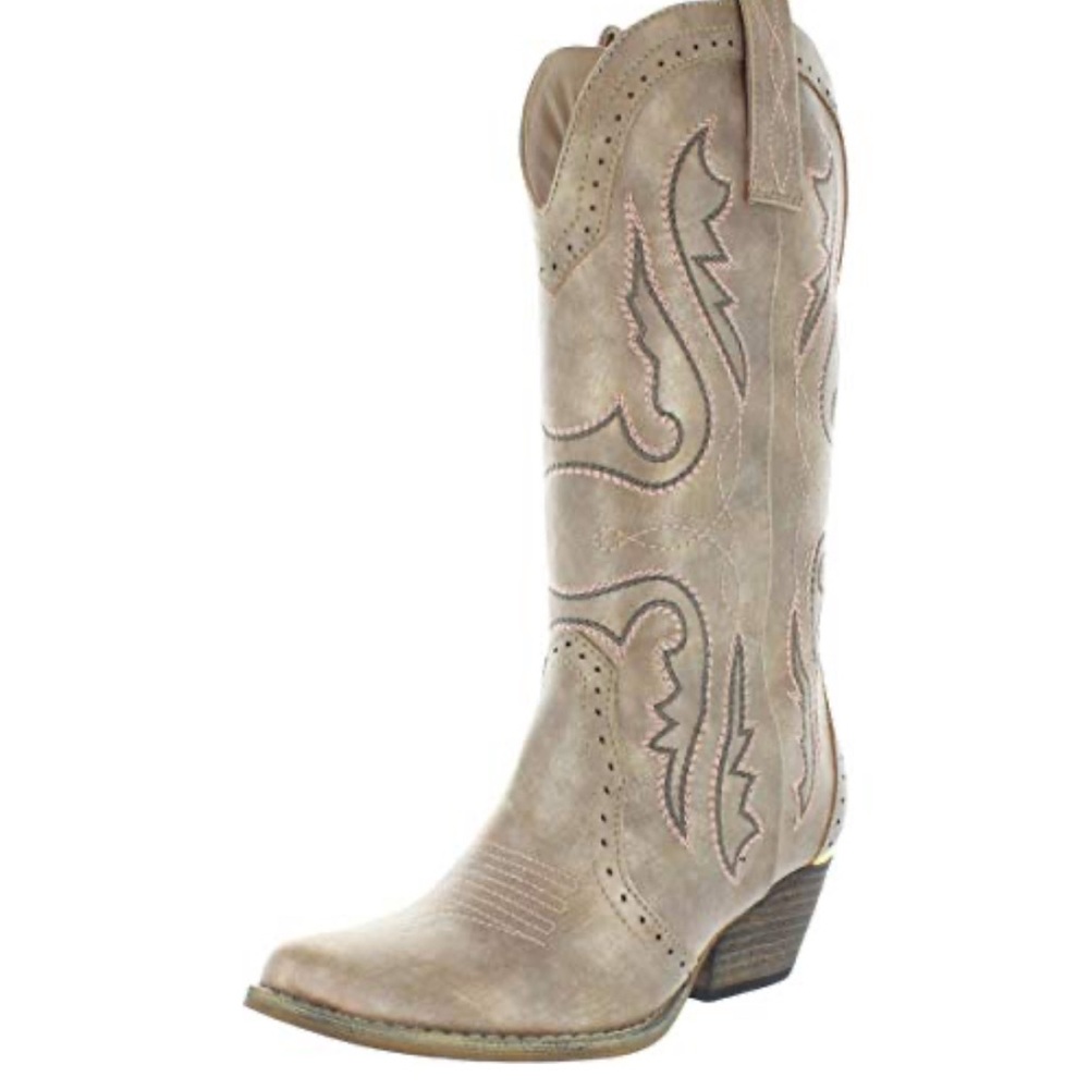 Very Volatile Taupe Western Cowboy Ankle Bootie
